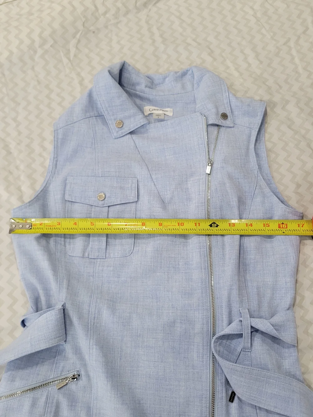 Calvin Klein Sleeveless Light Blue Zip-Front Sheath Dress - Picture 14 of 14